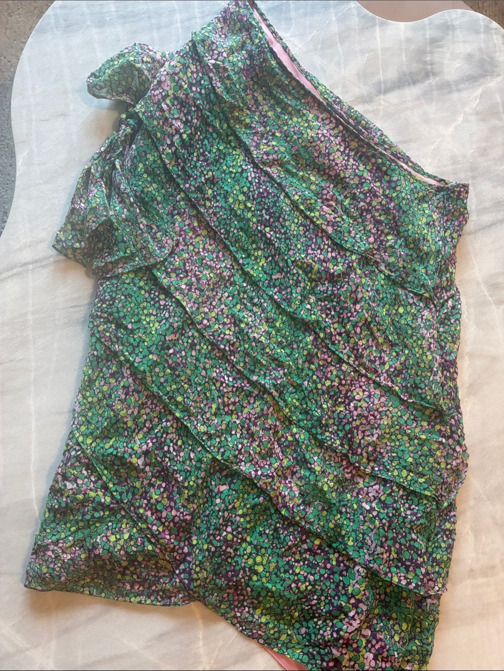 BCBGMaxAzria Green Floral One-Shoulder Ruffle Dress